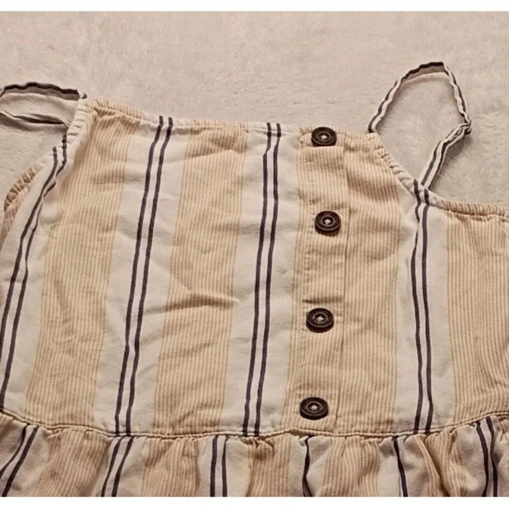 Abercrombie Kids Striped Button Front Sundress Tan Navy Blue Size 13/14 NWOT